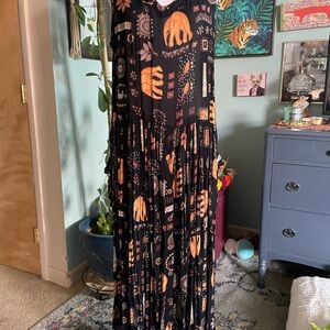 Bila Black Maxi Dress with Orange and Pink elephant print